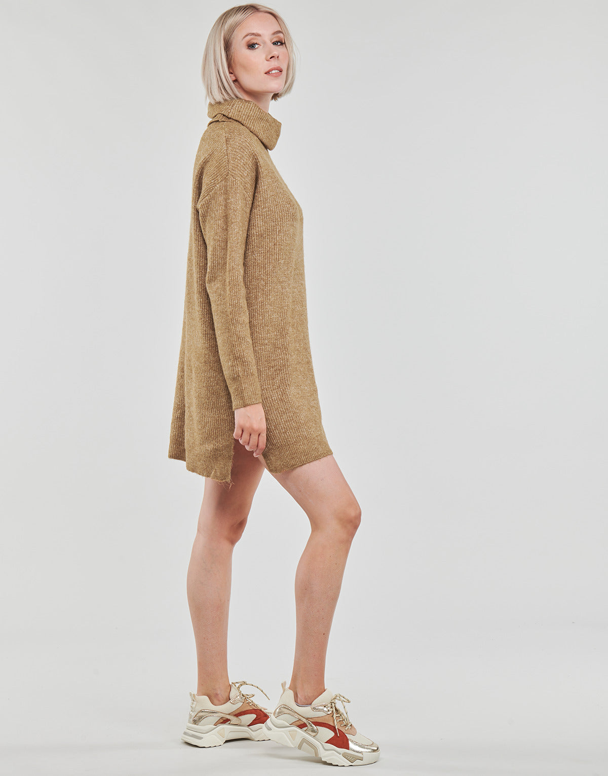 Abito corto Donna Vila VICILIA ROLLNECK L/S KNIT TUNIC/SU Beige