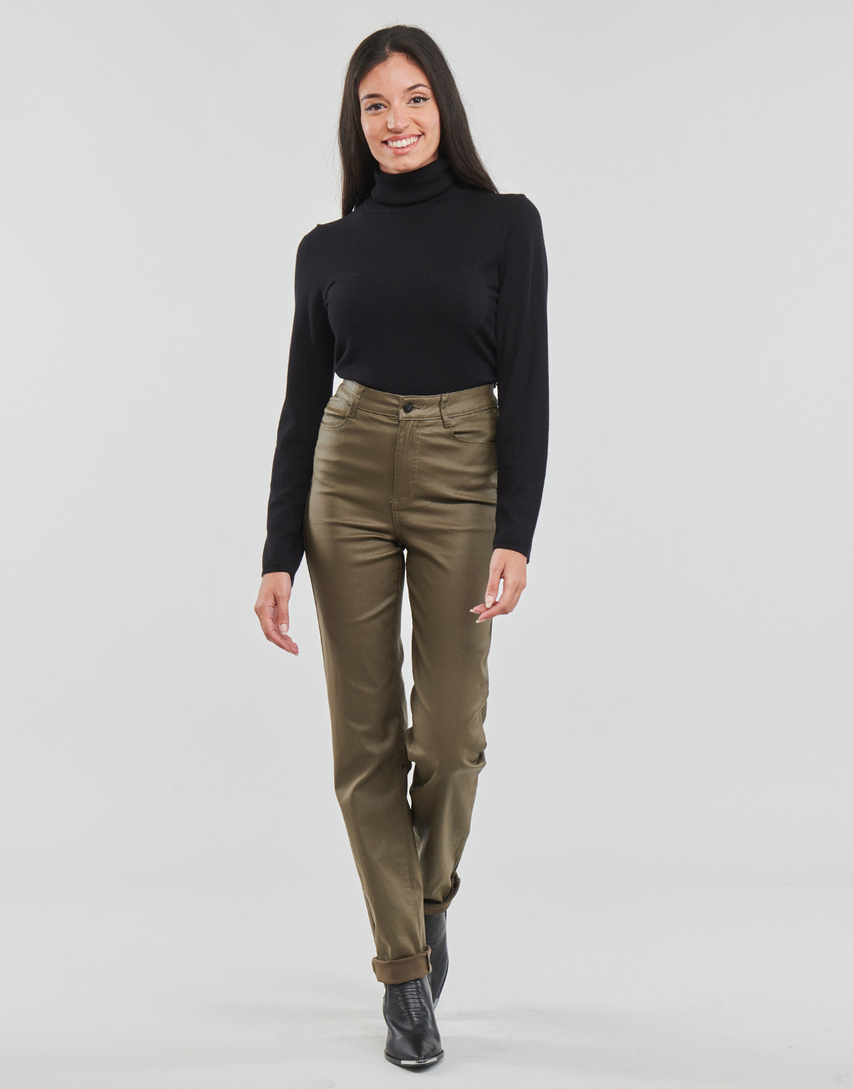 Jeans Slim Donna Vila VICOMMIT COATED HW STRAIGHT PANT Marrone