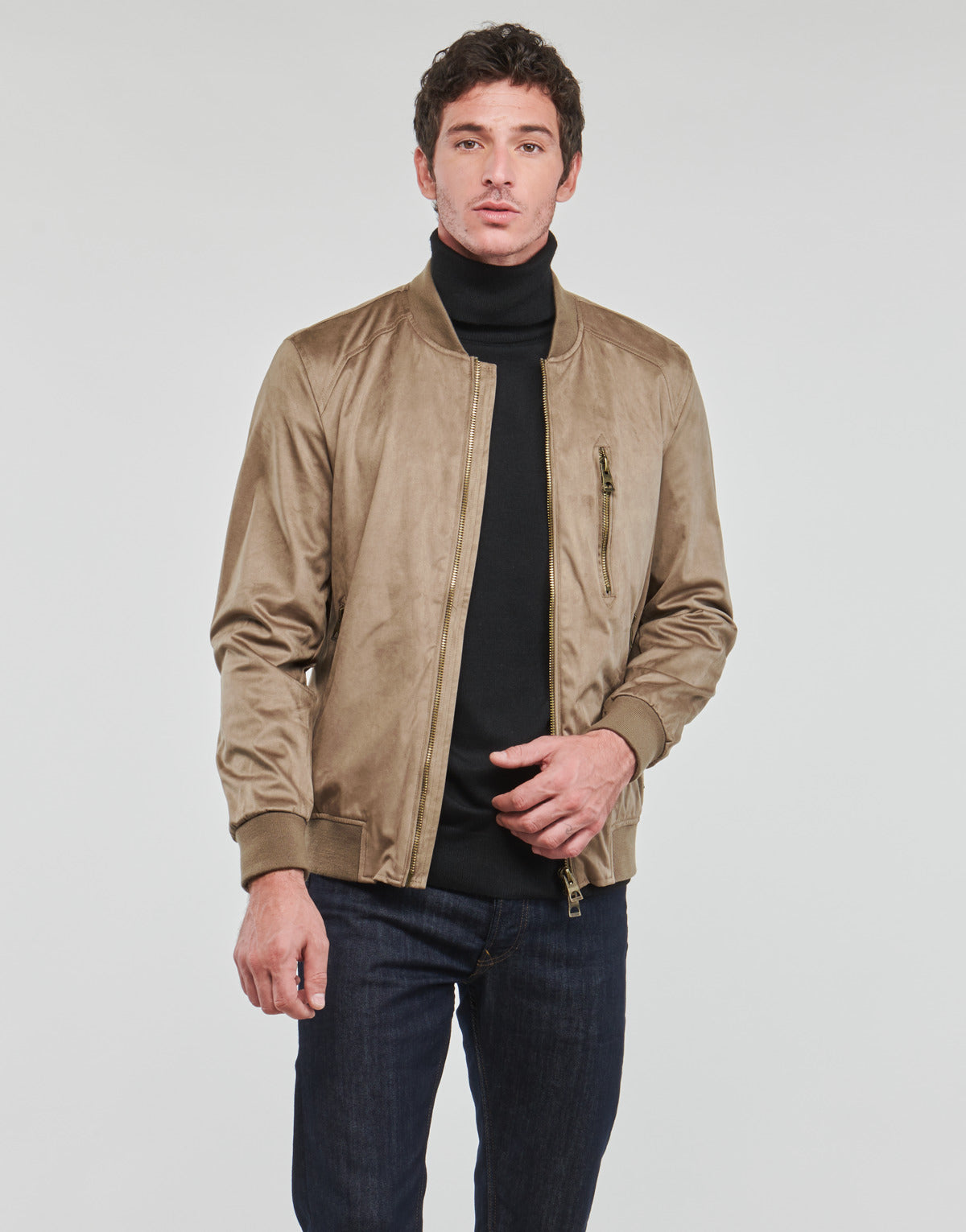 Giacca in pelle Uomo Guess FAUX SUEDE HOODED BOMBER Beige