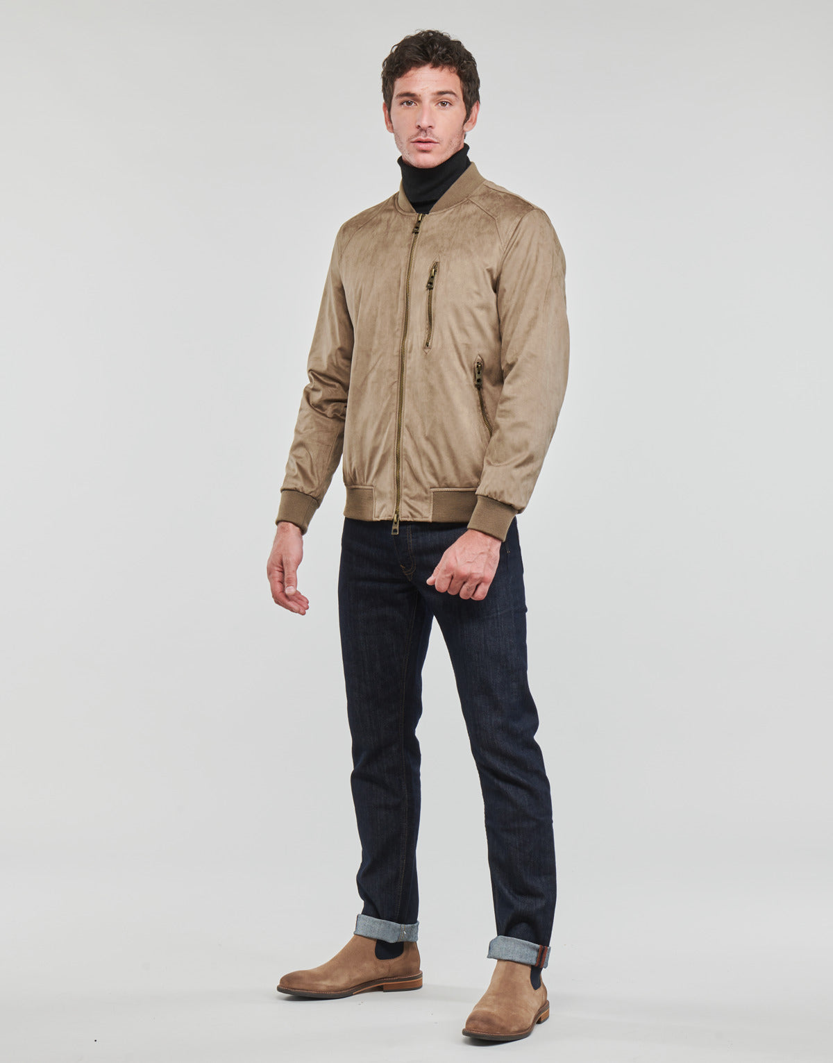 Giacca in pelle Uomo Guess FAUX SUEDE HOODED BOMBER Beige