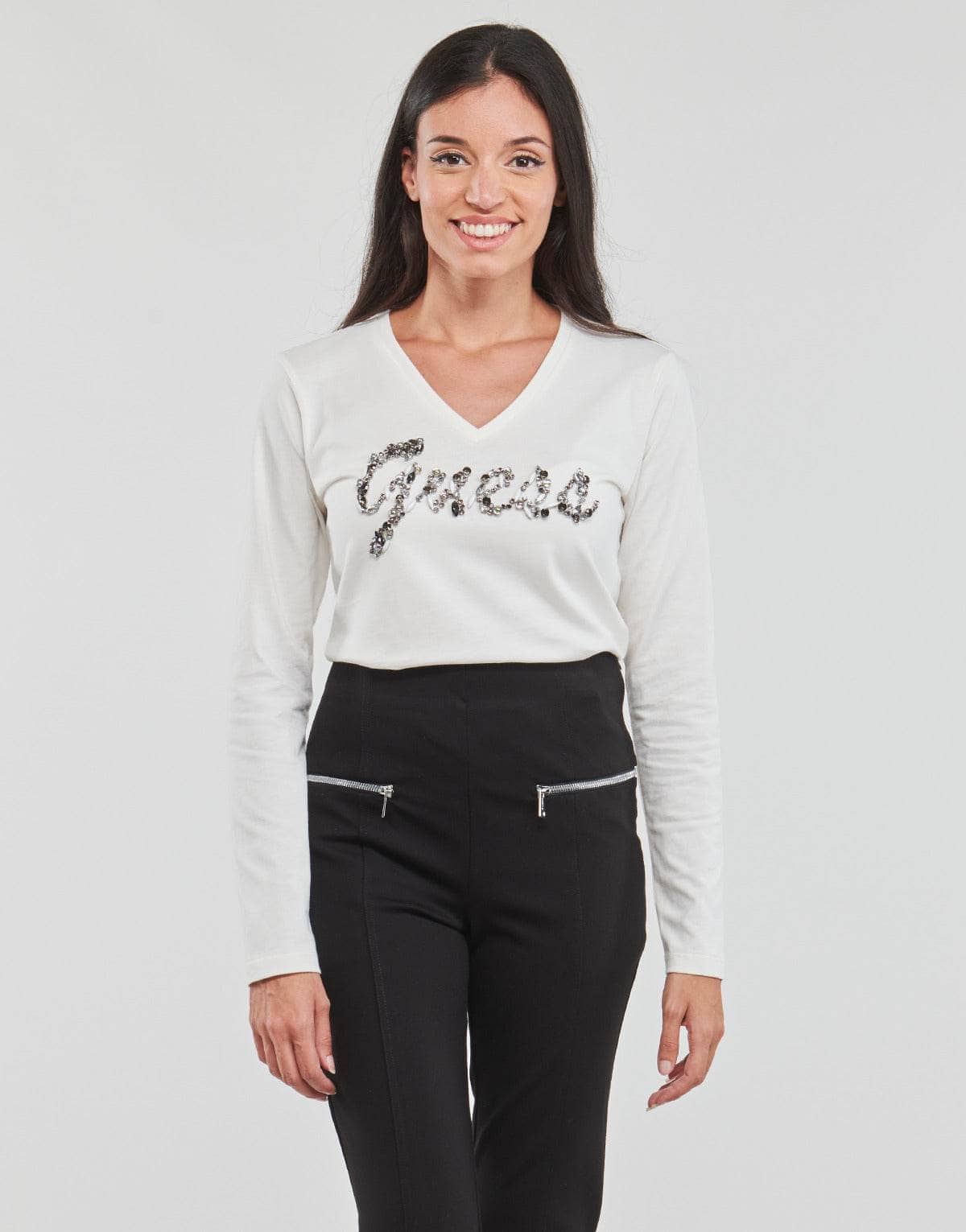 T-shirts a maniche lunghe Donna Guess LS VN BONITA TEE Beige