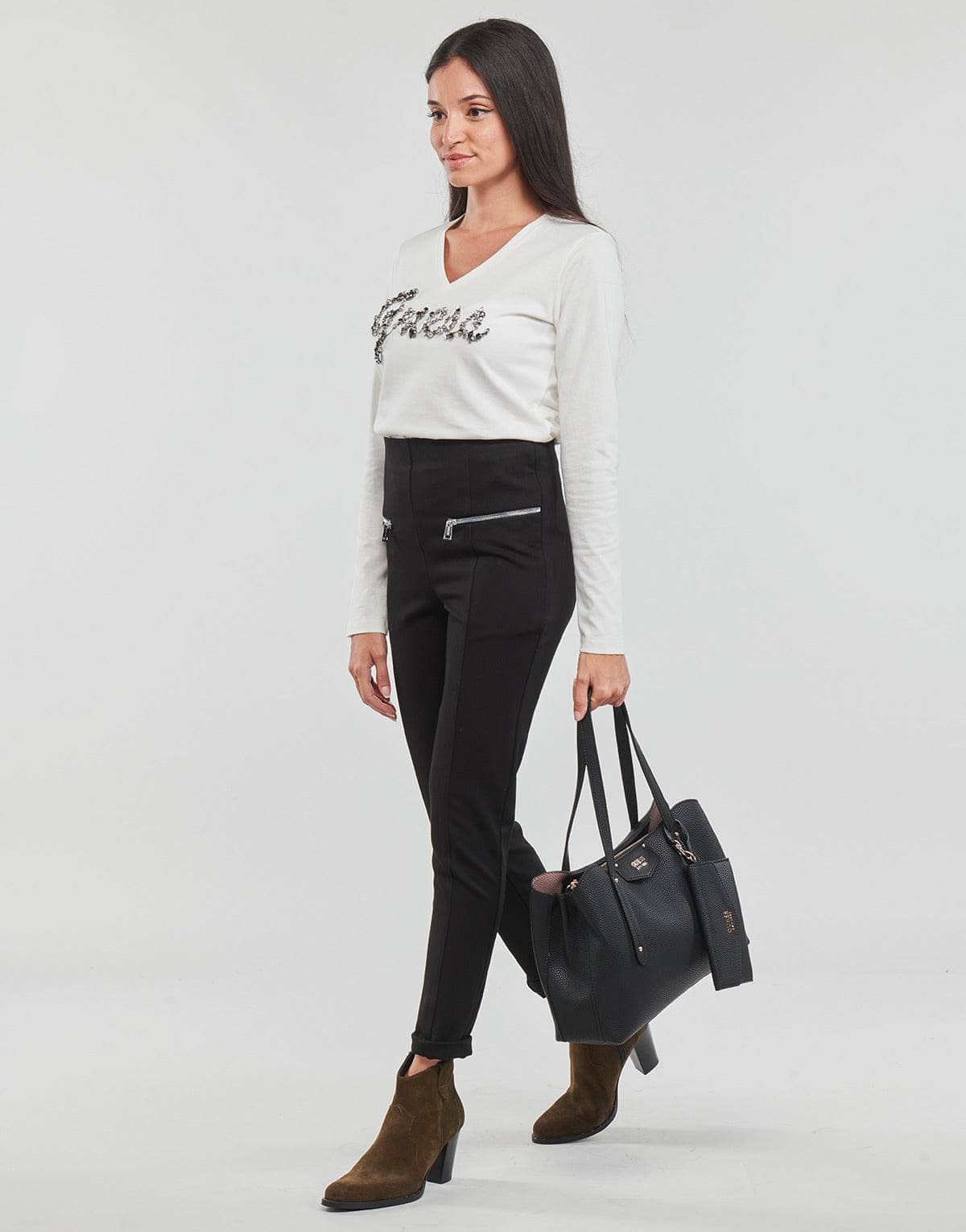 T-shirts a maniche lunghe Donna Guess LS VN BONITA TEE Beige