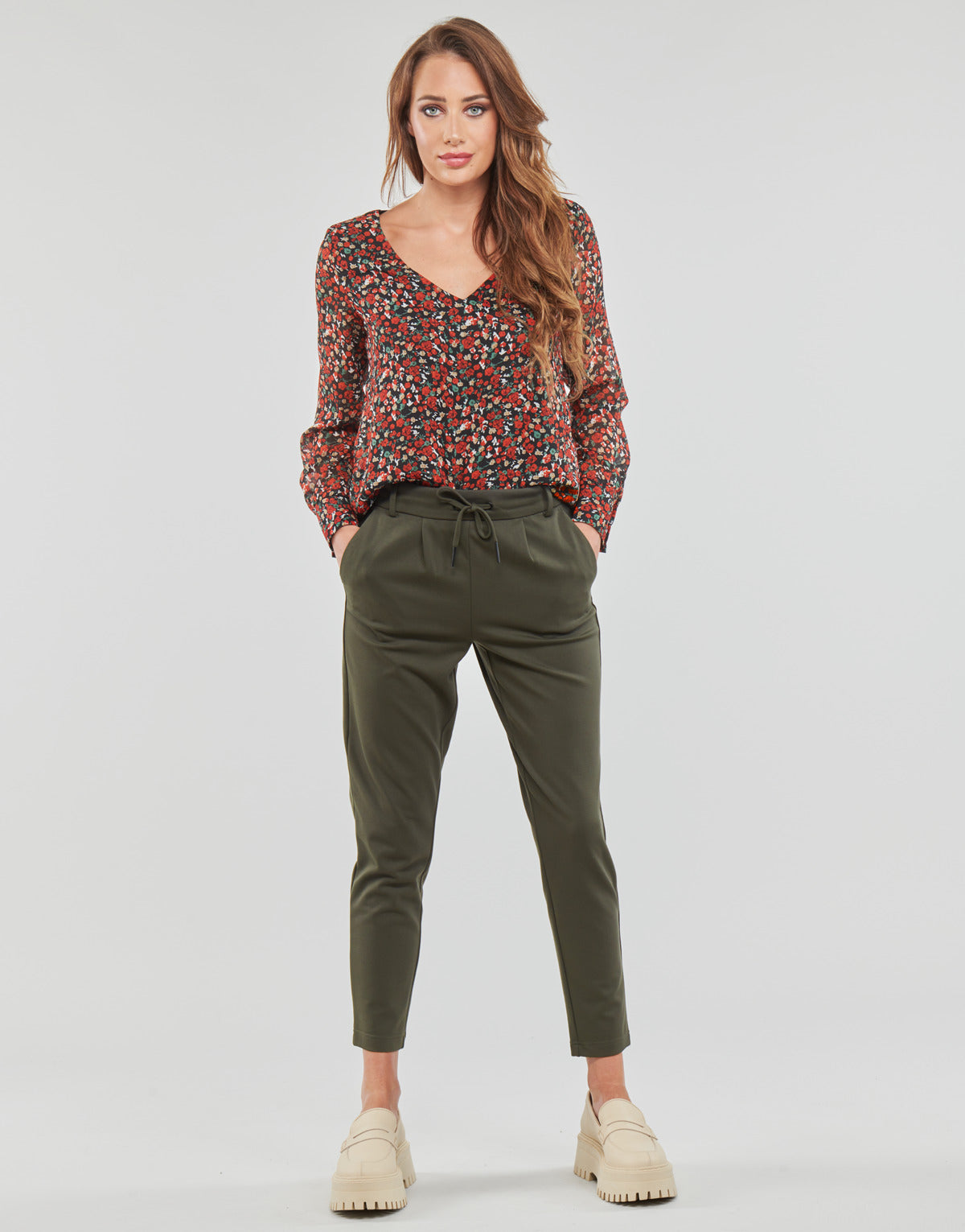 Pantalone Chino Donna Only ONLPOPTRASH LIFE EASY COL PANT PNT NOOS Kaki