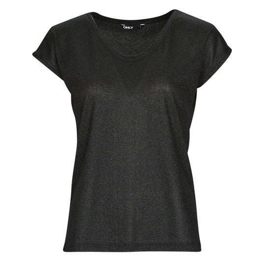 T-shirt Donna Only  ONLSILVERY S/S V NECK LUREX TOP JRS  Nero