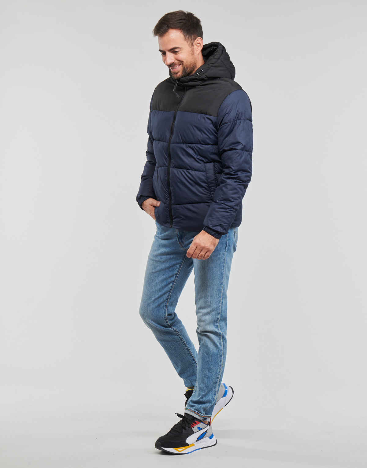 Piumino Uomo Jack & Jones JJCHILI PUFFER HOOD Marine