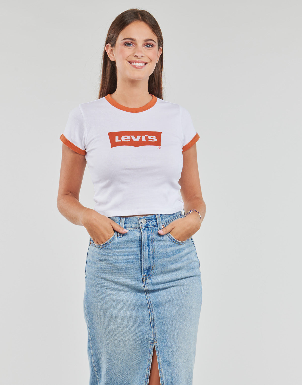 T-shirt Donna Levis  GRAPHIC RINGER MINI TEE  Bianco