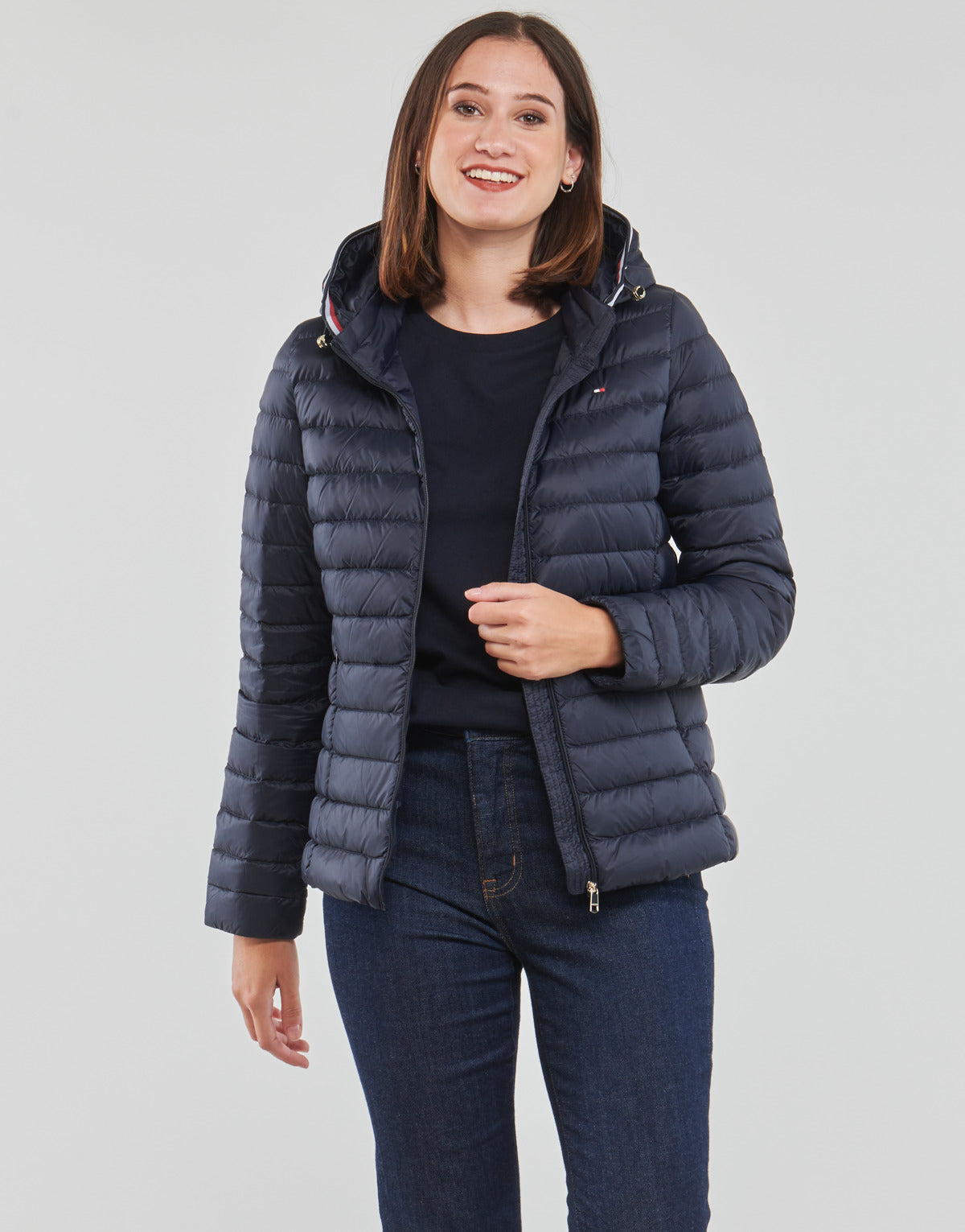 Piumino Donna Tommy Hilfiger CHEVRON SORONA TEDDY LINED MAXI Marine