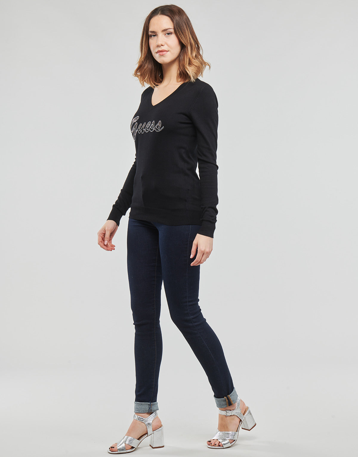 Maglione Donna Guess PASCALE VN LS SWTR Nero