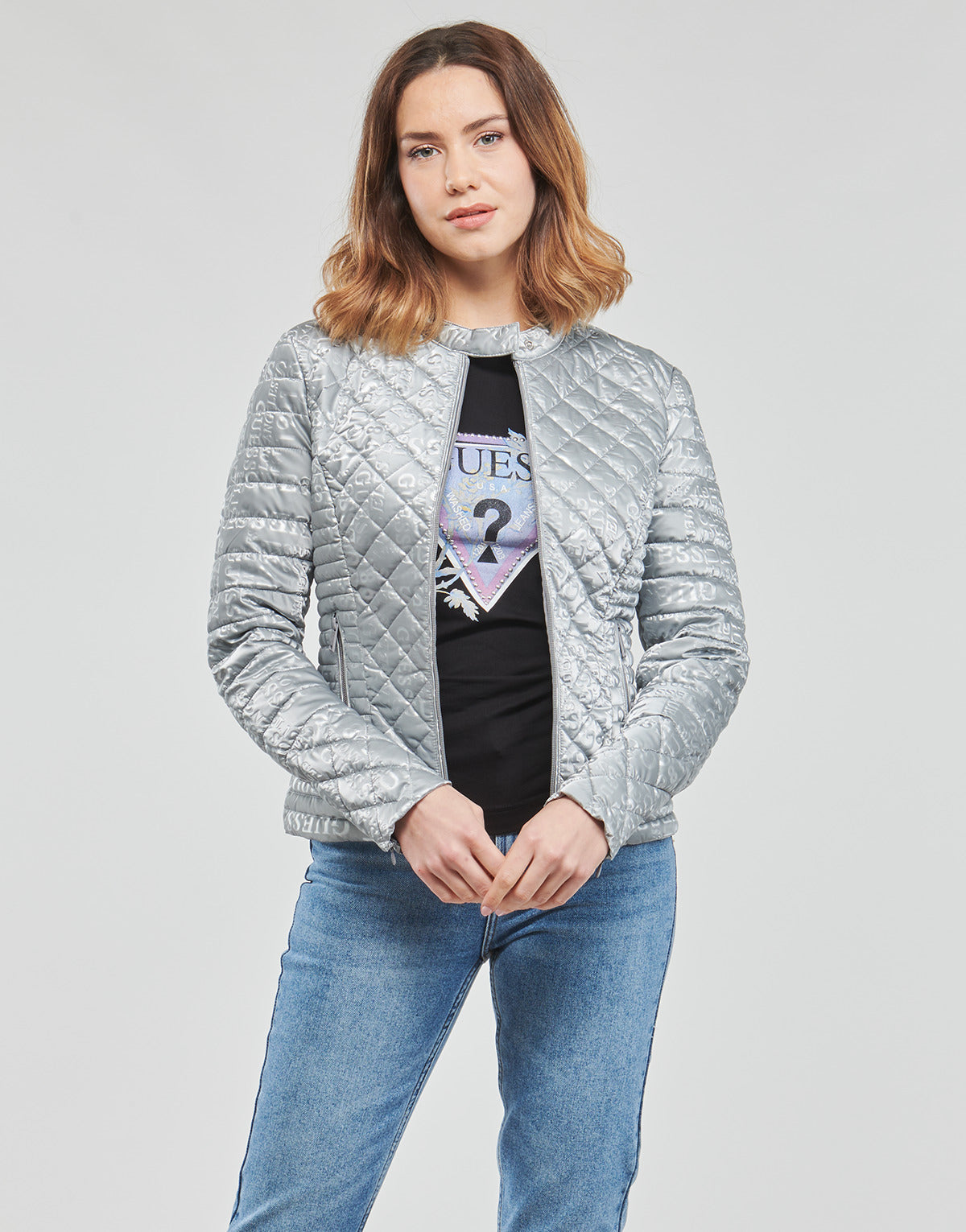 Piumino Donna Guess NEW VONA JACKET Argento