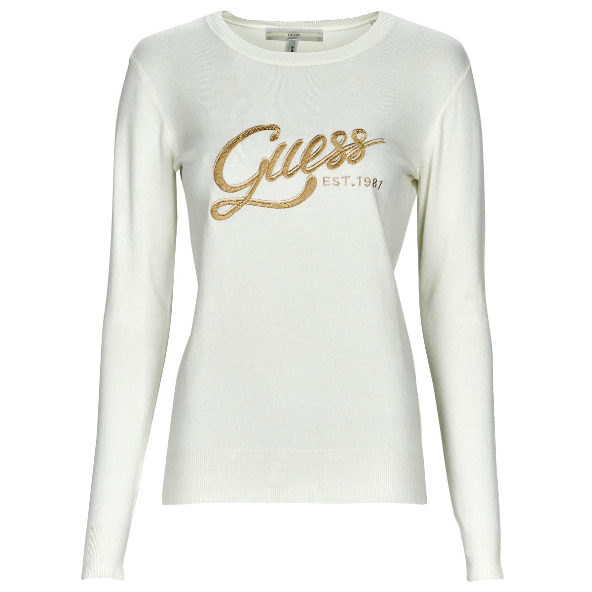 Felpa Donna Guess LS EDIE RN TONAL LOGO SWTR Bianco