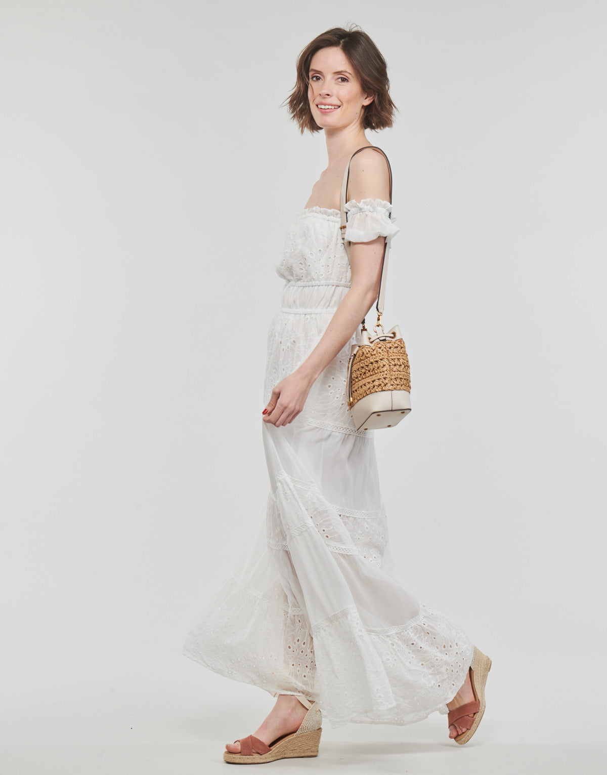 Abito lungo Donna Guess ZENA LONG DRESS Bianco