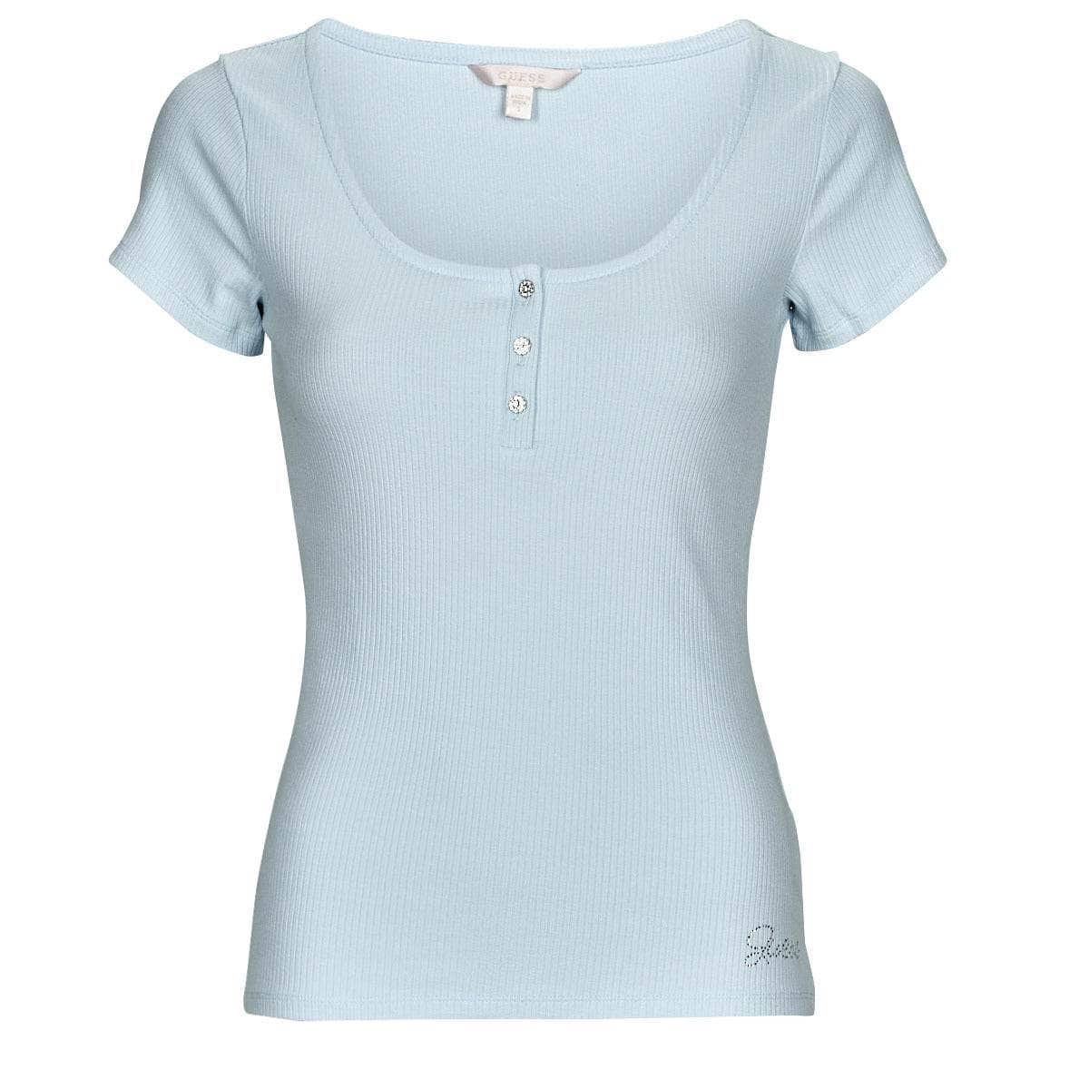 T-shirt Donna Guess SS KARLEE JEWEL BTN HENLEY Blu