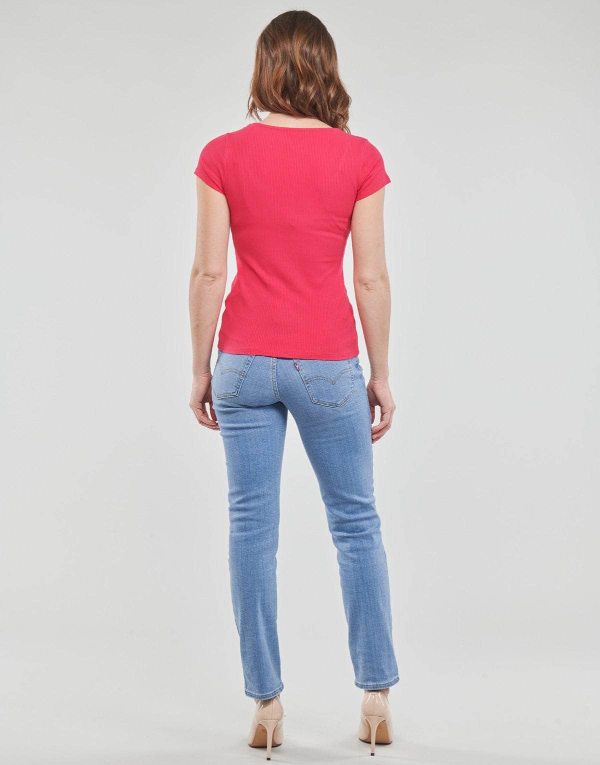 T-shirt Donna Guess SS KARLEE JEWEL BTN HENLEY Rosa