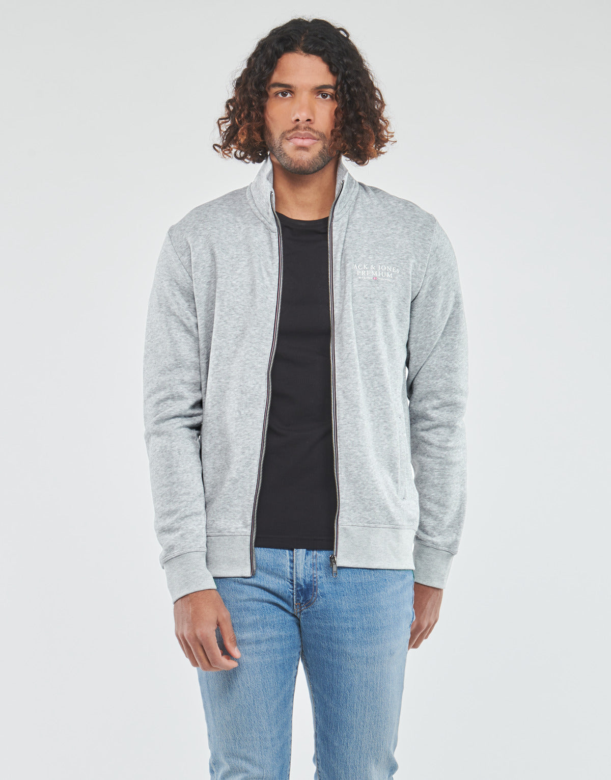 Felpa Uomo Jack & Jones JPRBLUARCHIE SWEAT ZIP HIGH NECK Grigio