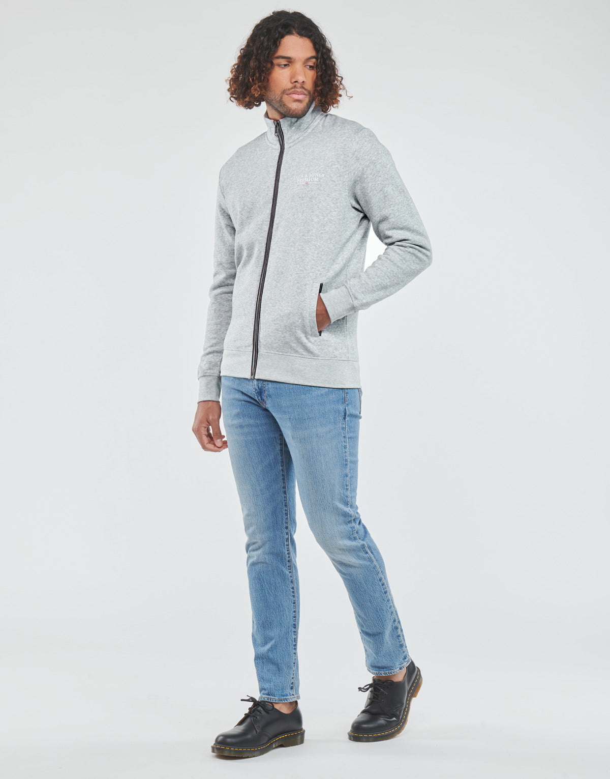 Felpa Uomo Jack & Jones JPRBLUARCHIE SWEAT ZIP HIGH NECK Grigio