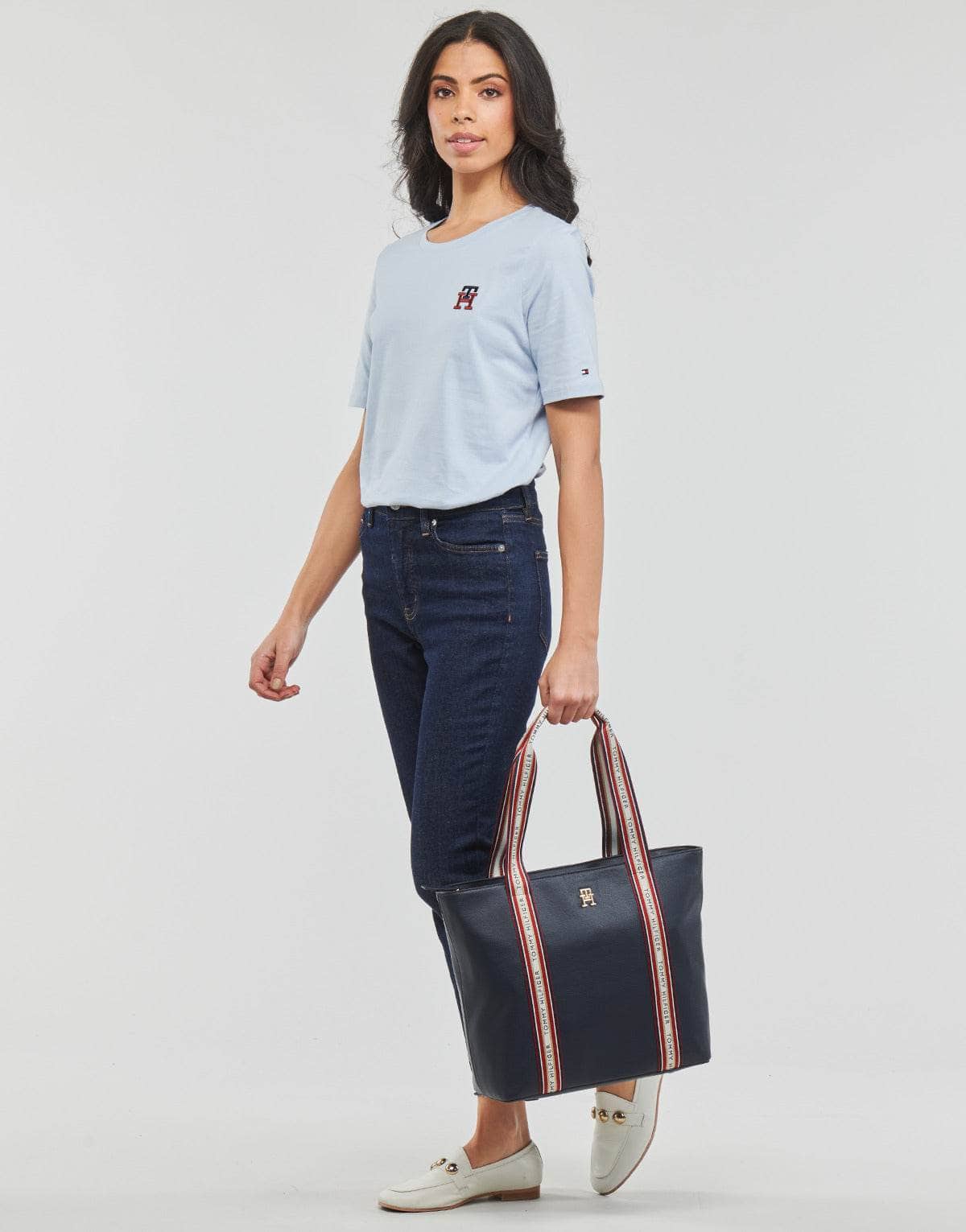 T-shirt Donna Tommy Hilfiger REG MONOGRAM EMB C-NK SS Blu