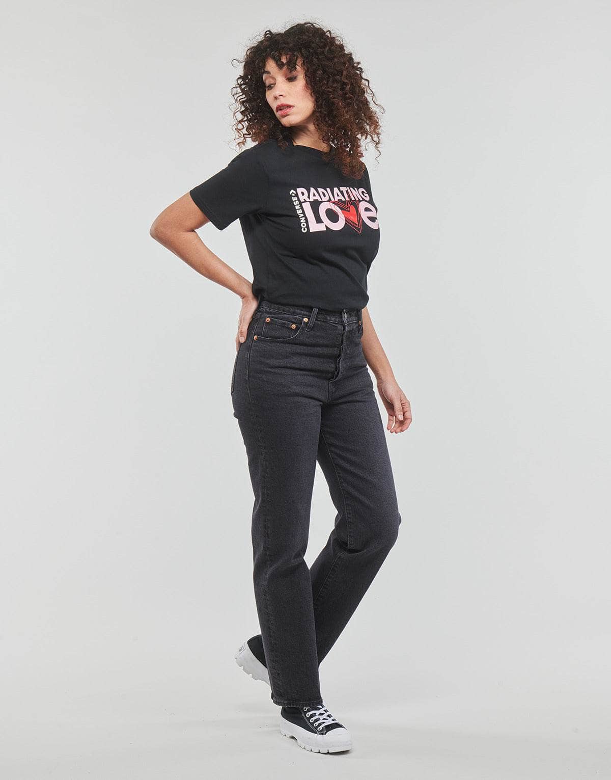 T-shirt Donna Converse RADIATING LOVE SS CLASSIC GRAPHIC Nero