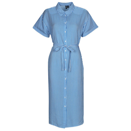 Abito lungo Donna Vero Moda VMBUMPY SS CALF SHIRT DRESS NOOS Blu
