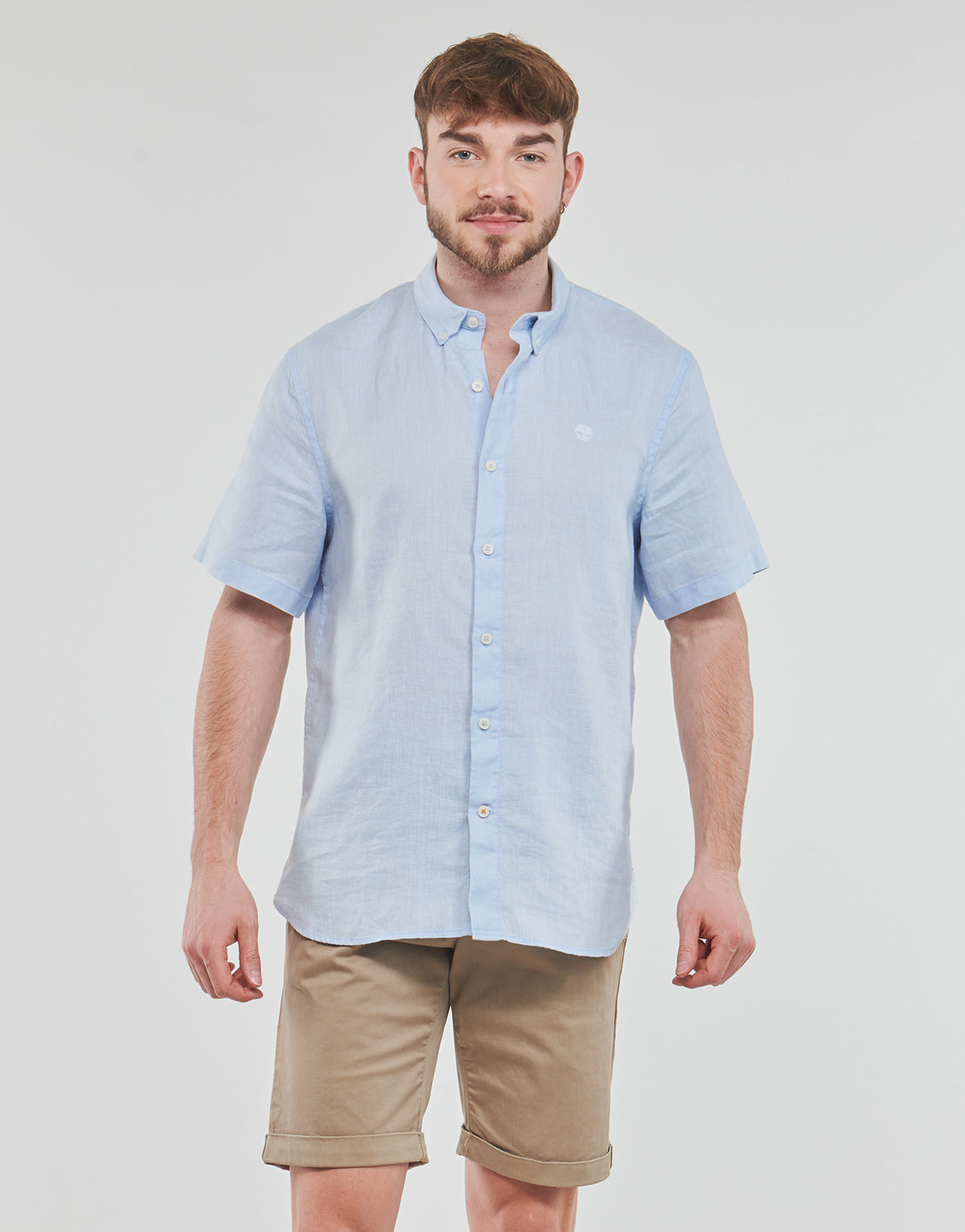 Camicia a maniche corte Uomo Timberland SS Mill River Linen Shirt Slim Blu