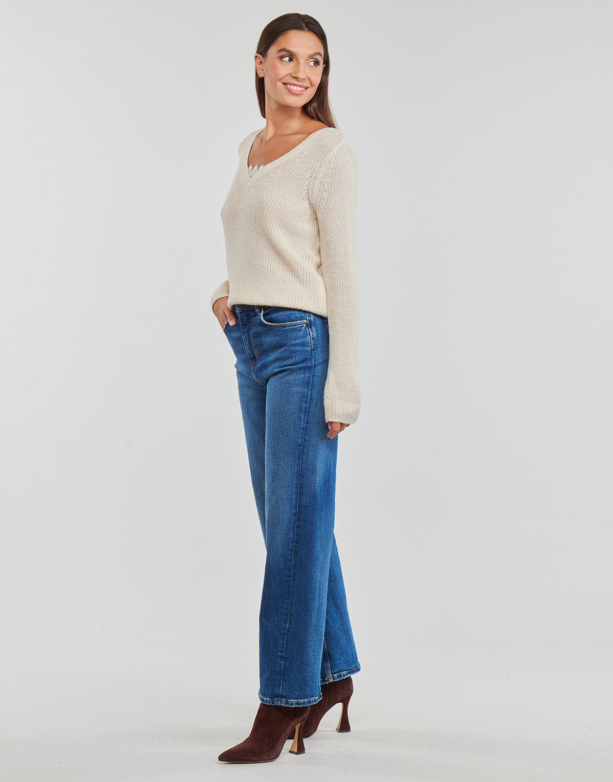 Maglione Donna Vila VIDEBRA REV L/S V-NECK KNIT TOP Beige