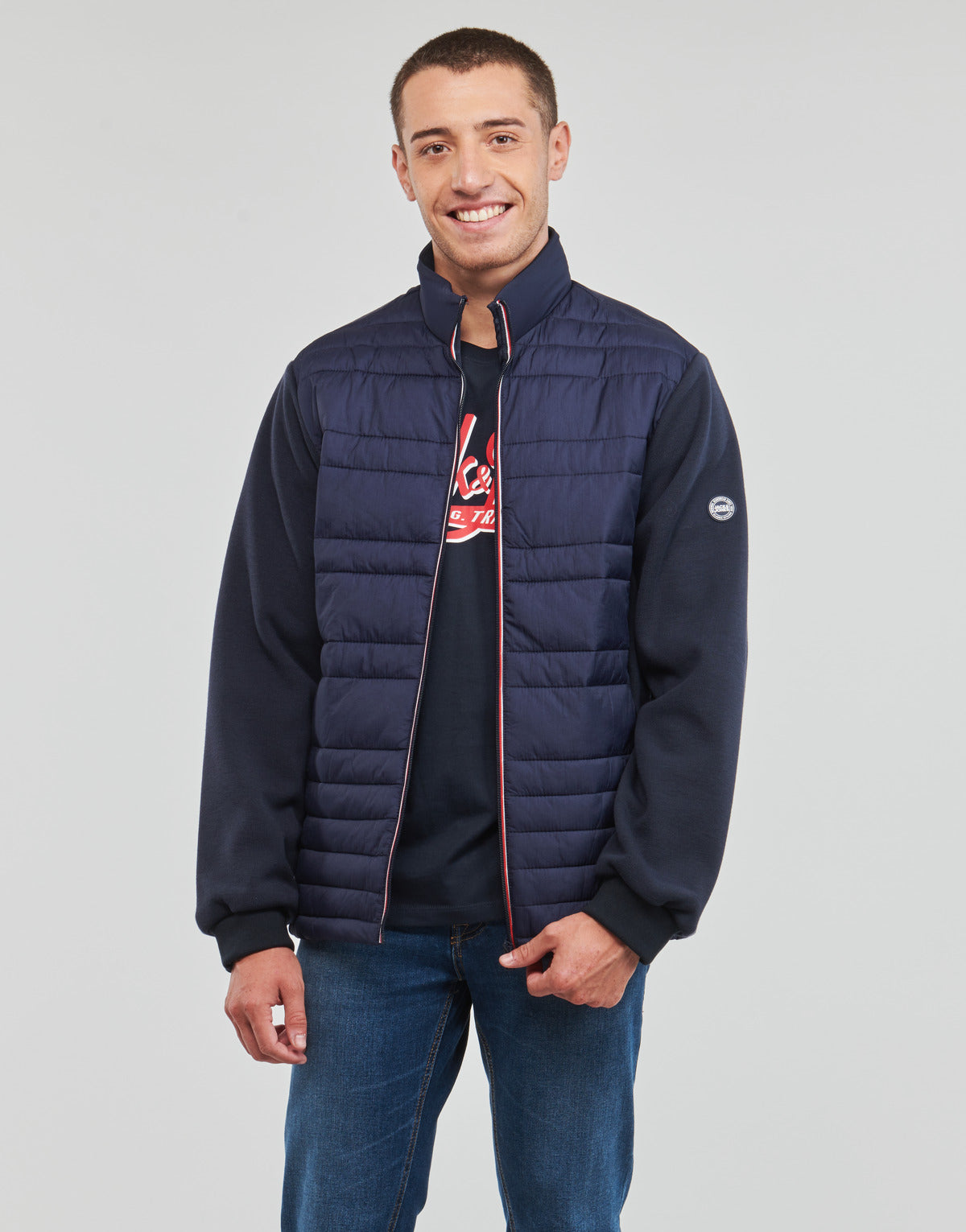 Piumino Uomo Jack & Jones JJSANTO HYBRID JACKET Marine