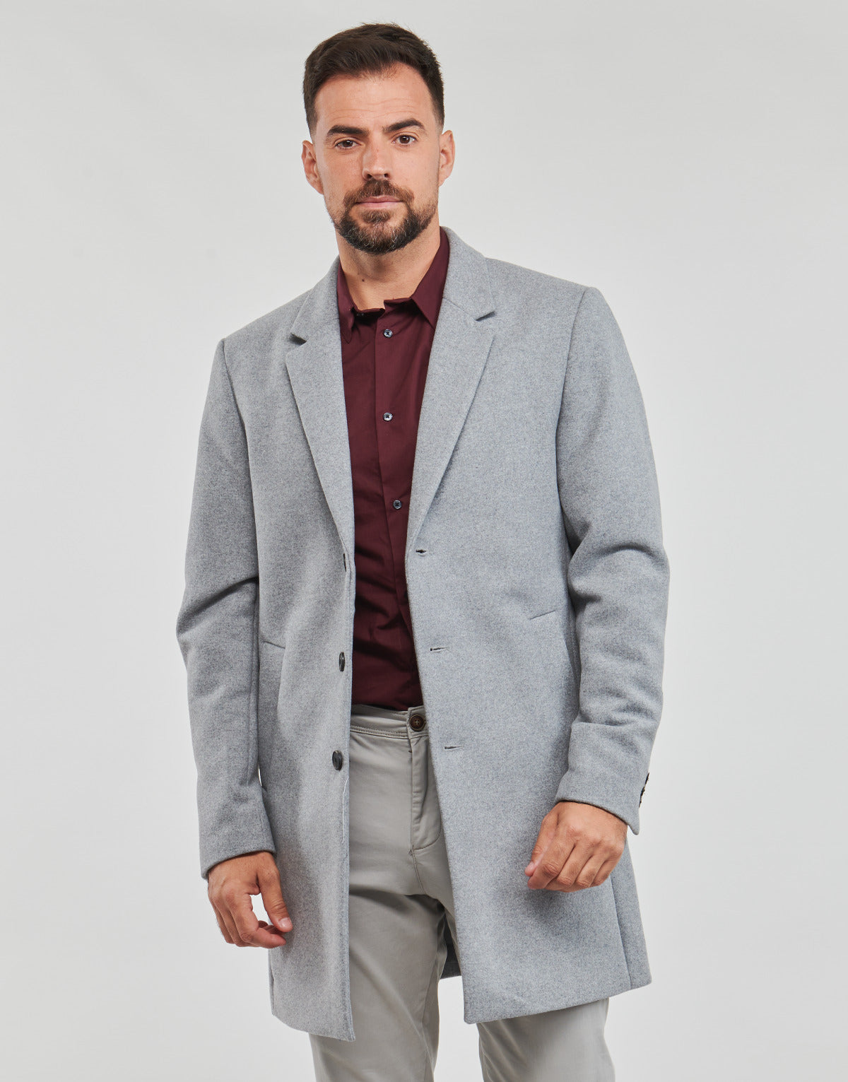 Mantella Uomo Jack & Jones JJEMORRISON WOOL COAT SN Grigio