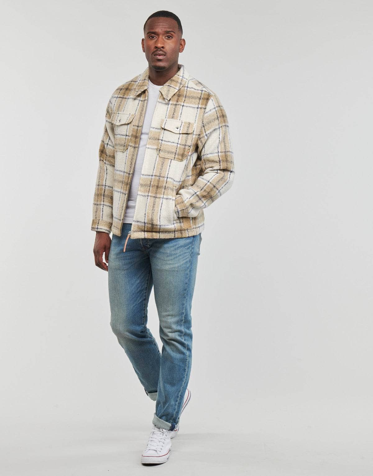 Giubbotto Uomo Scotch & Soda Wool-Blend Zip-Thru Check Overshirt Marrone