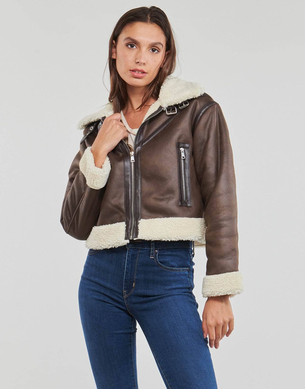 Giacca in pelle Donna Only ONLBETTY FAUX SUEDE BONDED AVIATOR OTW Marrone