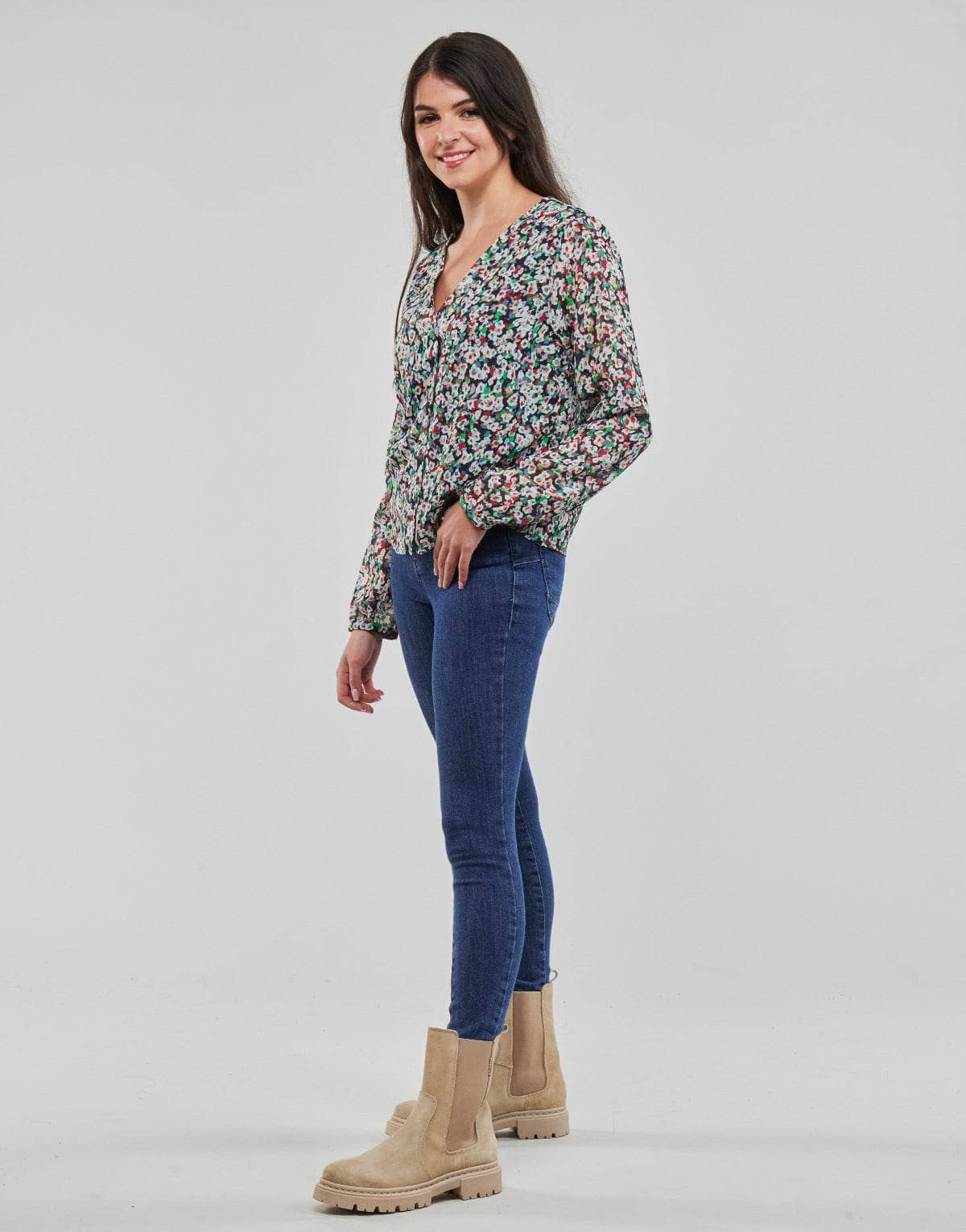 Camicetta Donna Only ONLDANIELLE FR L/S V-NECK LUREX TOP PTM Multicolore