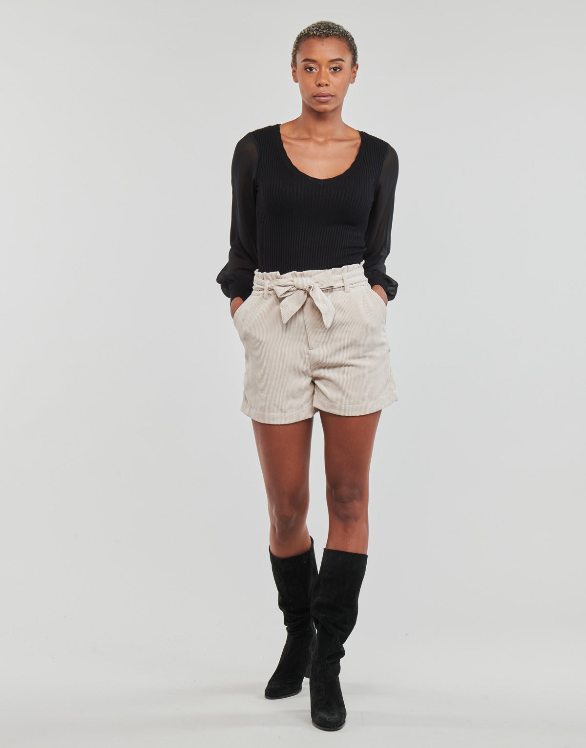 Shorts Donna Only  ONLVIOLA HW PB BELT CORD SHORTS TLR  Beige