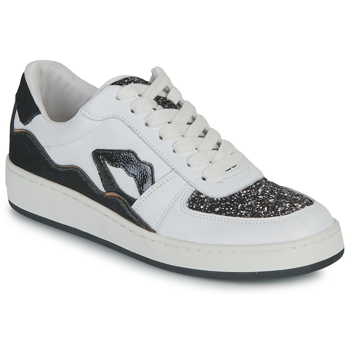 Sneakers basse Donna Bons baisers de Paname LOULOU BLANC NOIR GLITTER Bianco