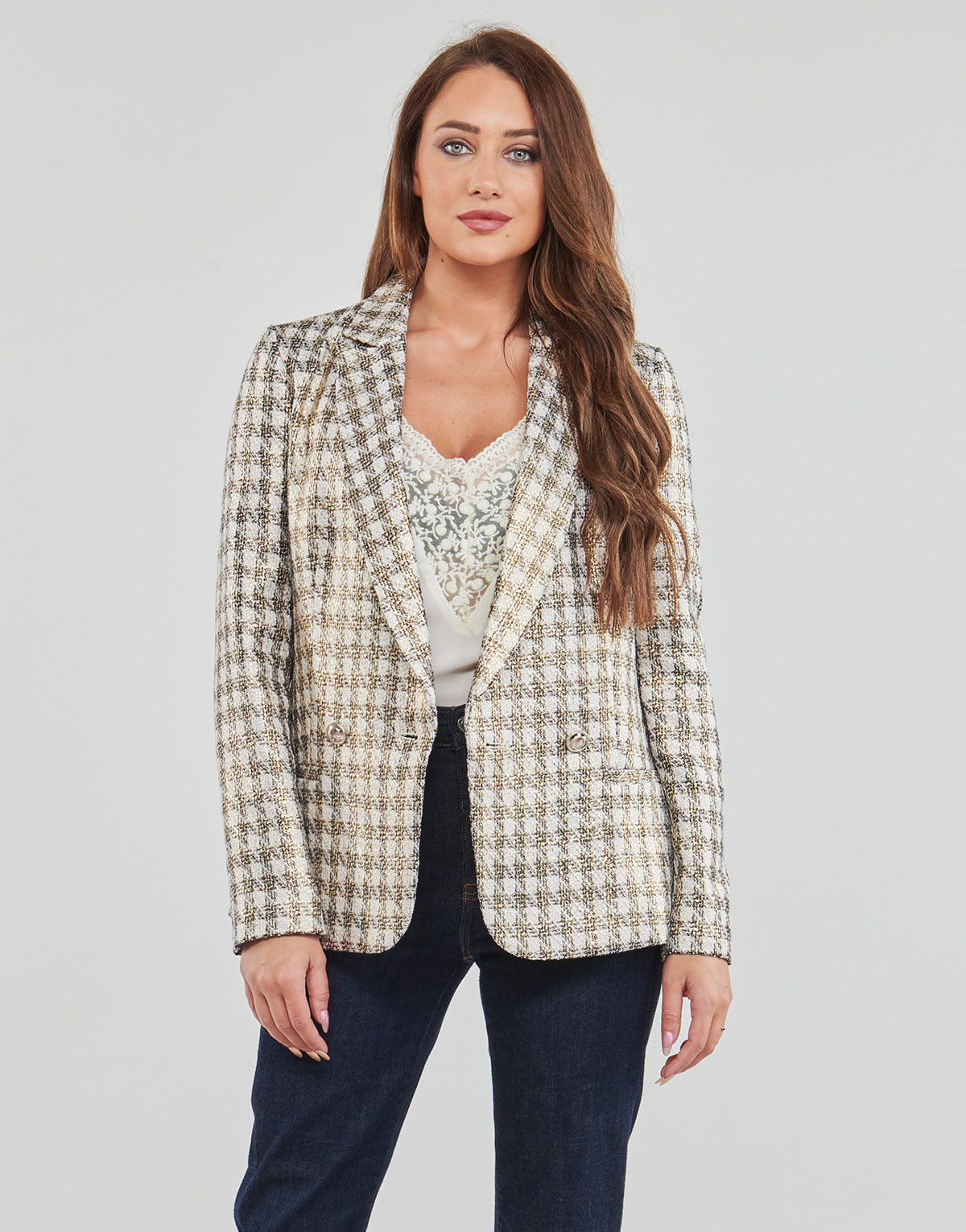 Giacca Donna Guess EMELIE FOILED BLAZER Beige