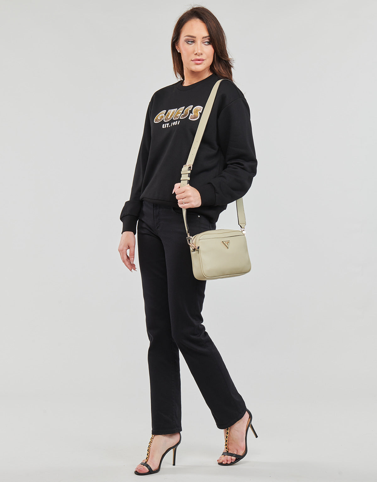 Felpa Donna Guess CN SHADED LOGO SWEATSHIRT Nero