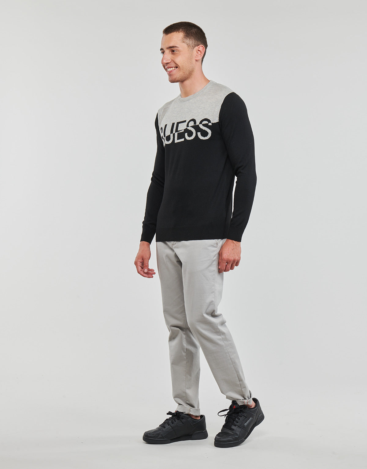 Maglione Uomo Guess ALEX LS CN LOGO SWEATER Nero