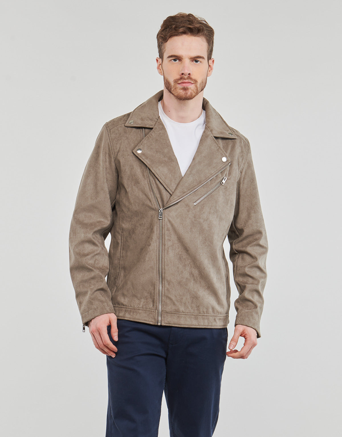 Giacca in pelle Uomo Jack & Jones JJROCKY FAUX SUEDE BIKER JACKET Beige