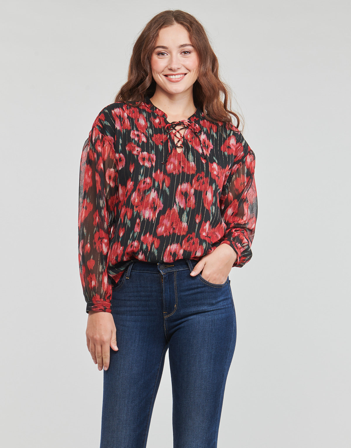 Camicetta Donna Only ONLMARISE LUREX L/S STRING TOP CS PTM Rosso