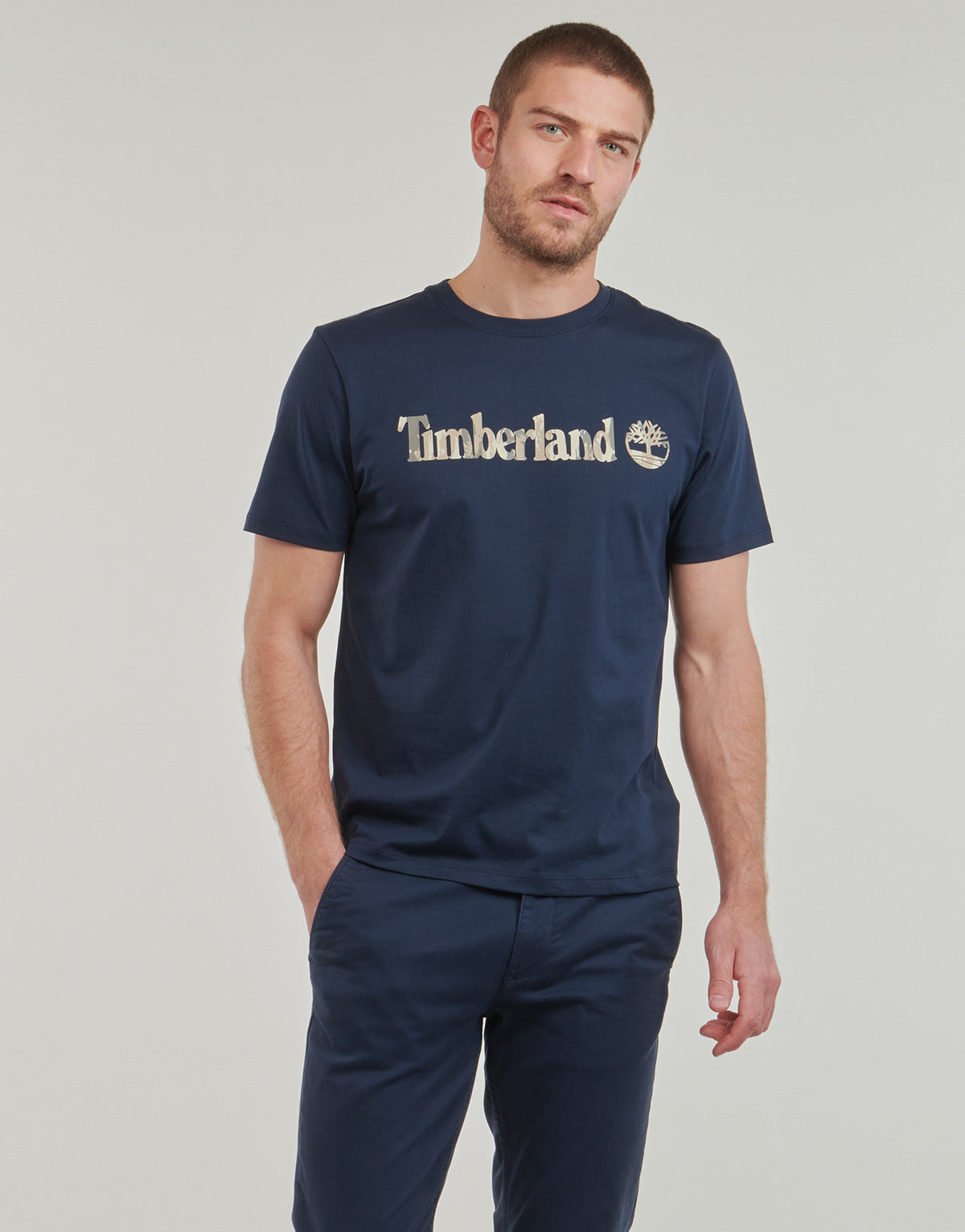 T-shirt Uomo Timberland  Camo Linear Logo Short Sleeve Tee  Marine