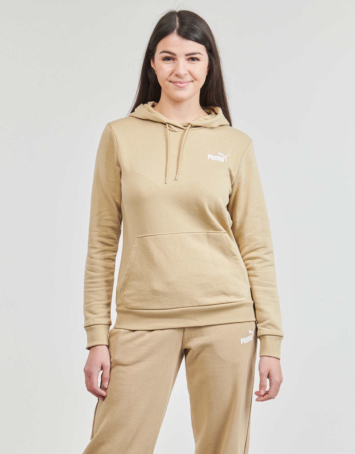 Felpa Donna Puma  ESS+ EMBROIDERY HOODIE TR  Beige