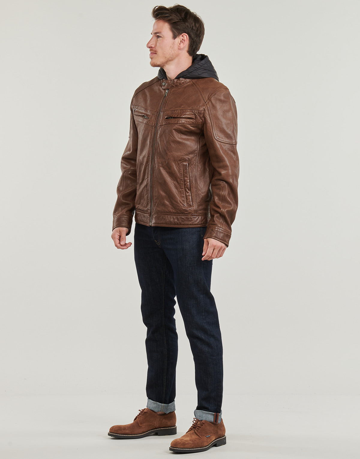 Giacca in pelle Uomo Oakwood  DRIVE 2 (nylon hood)  Marrone