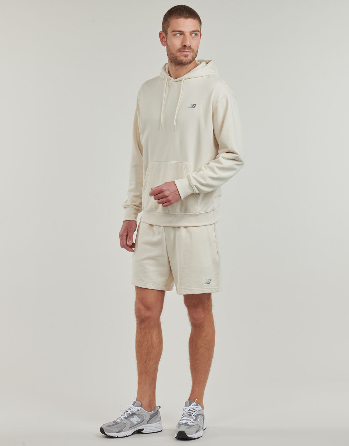 Felpa Uomo New Balance  BRUSHED SMALL LOGO HOODIE  Beige