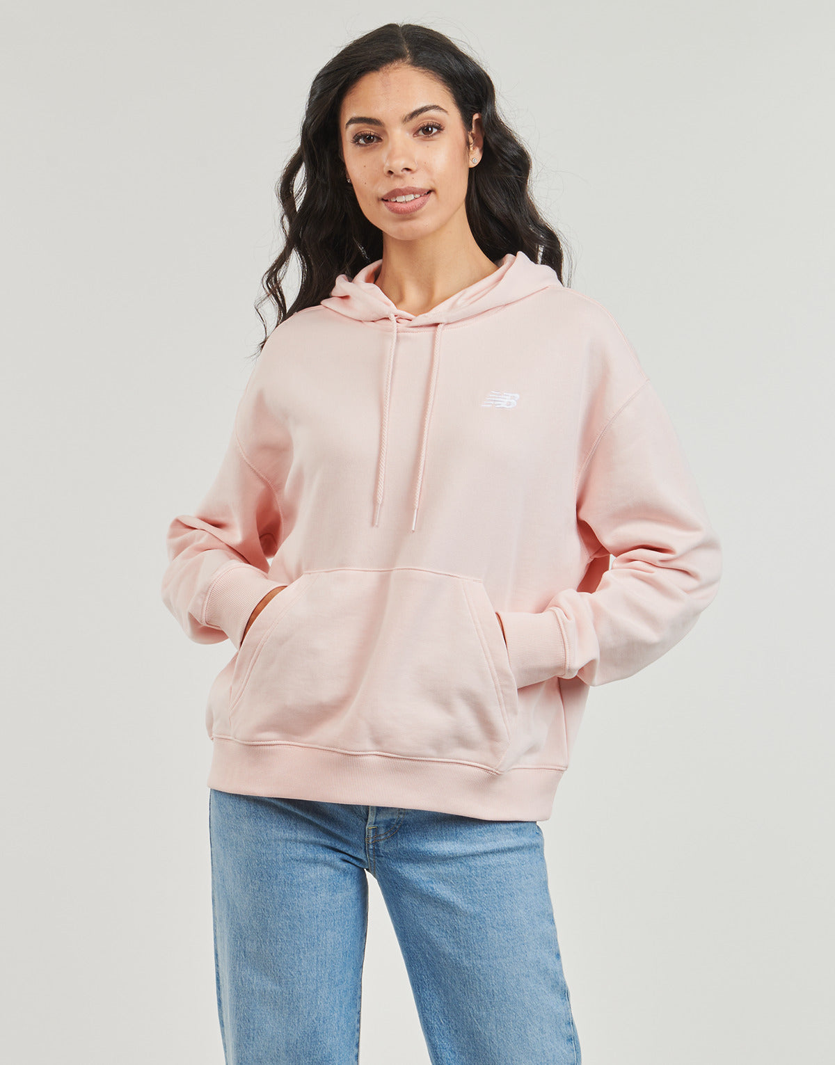 Felpa Donna New Balance  FRENCH TERRY SMALL LOGO HOODIE  Rosa