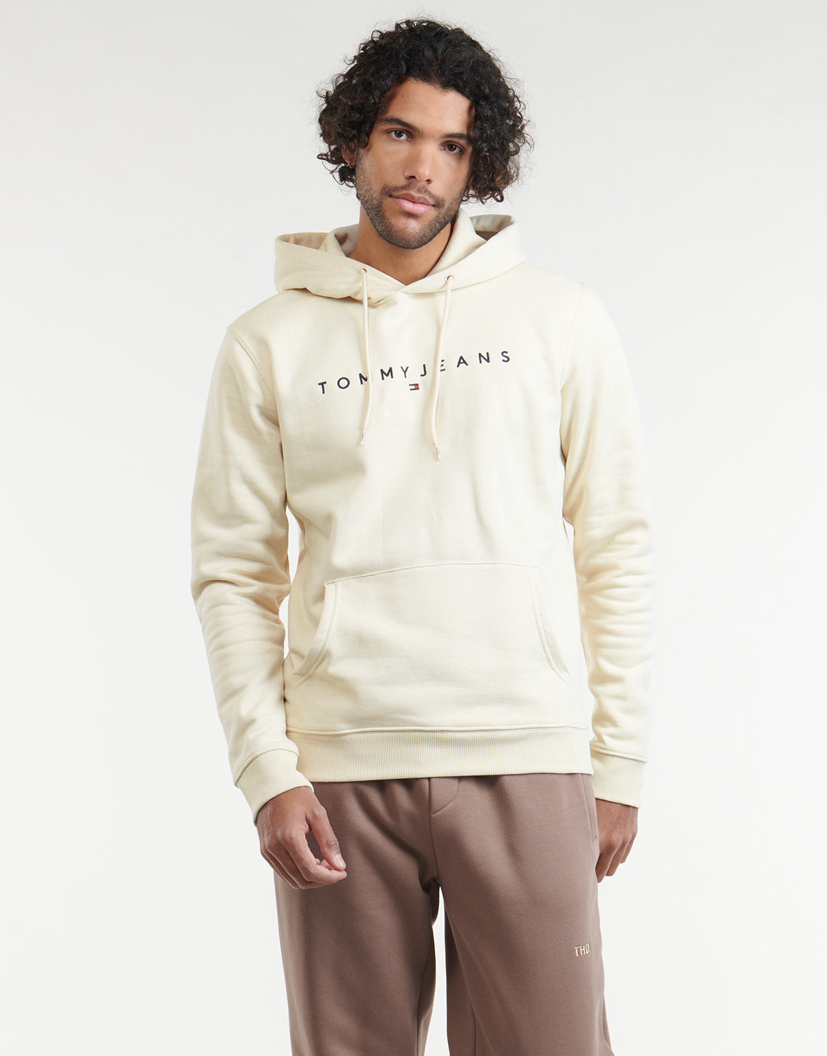 Felpa Uomo Tommy Jeans  TJM REG LINEAR LOGO HOODIE EXT  Beige