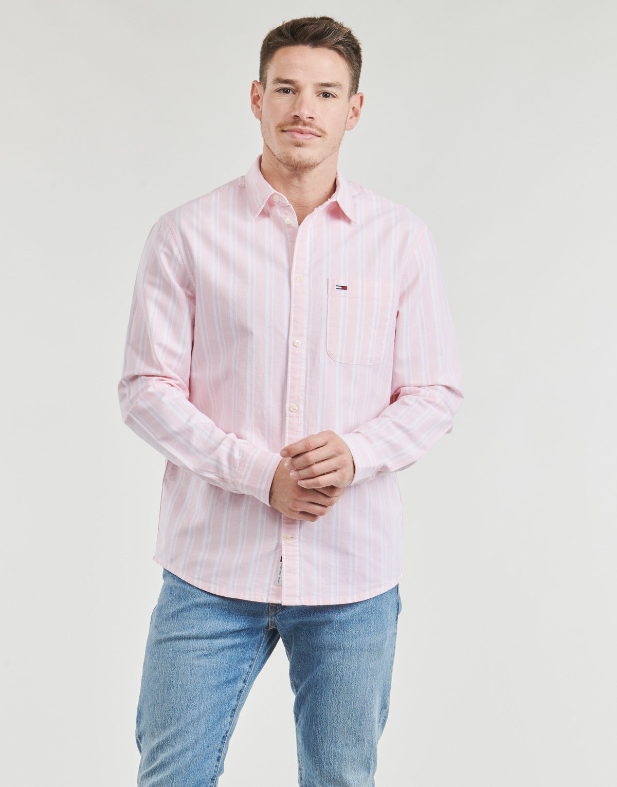 Camicia a maniche lunghe Uomo Tommy Jeans  TJM REG OXFORD STRIPESHIRT  Rosa