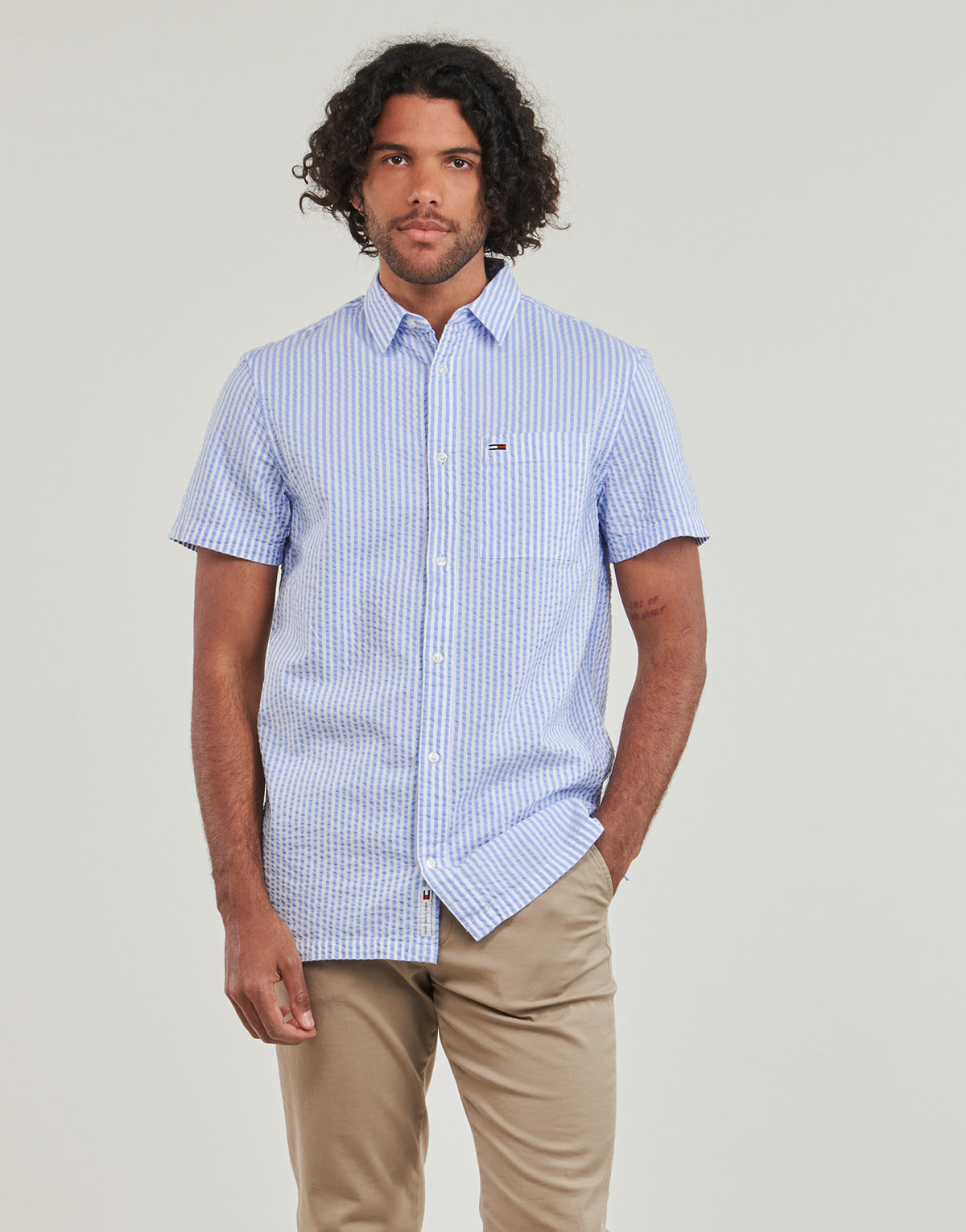 Camicia a maniche corte Uomo Tommy Jeans  TJM REG STRIPE  Blu