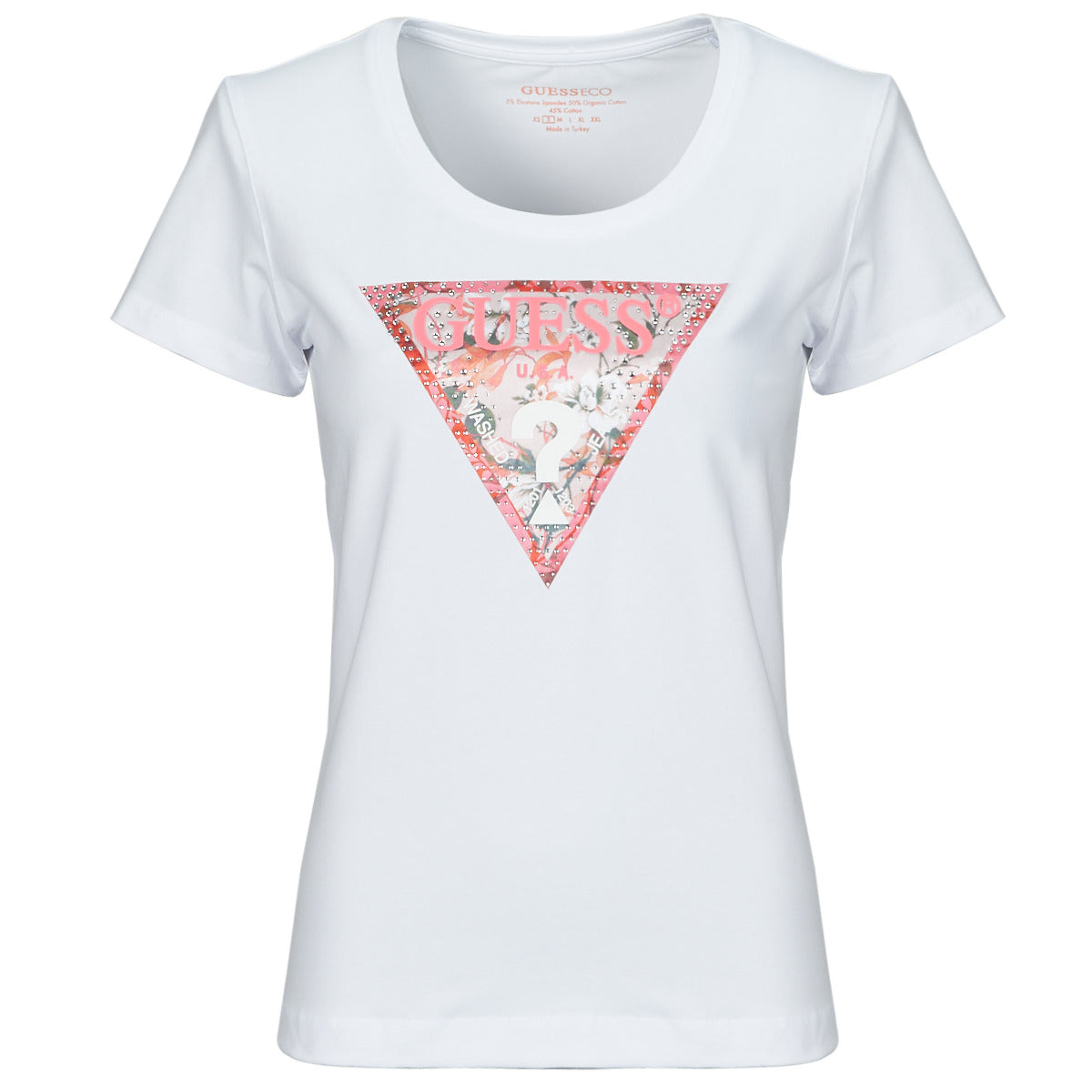 T-shirt Donna Guess  RN SATIN TRIANGLE  Bianco