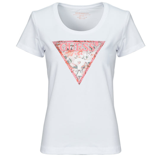 T-shirt Donna Guess  RN SATIN TRIANGLE  Bianco