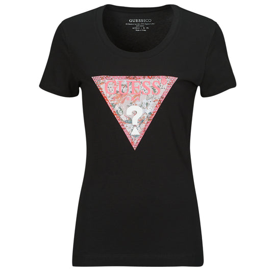 T-shirt Donna Guess  RN SATIN TRIANGLE  Nero