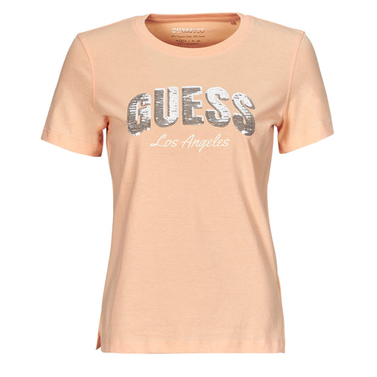 T-shirt Donna Guess  SEQUINS LOGO TEE  Rosa