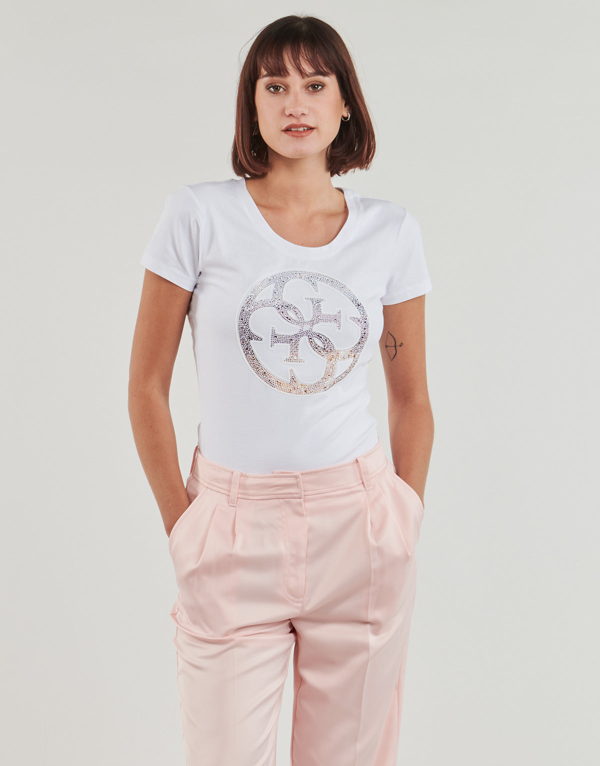 T-shirt Donna Guess  4G LOGO  Bianco