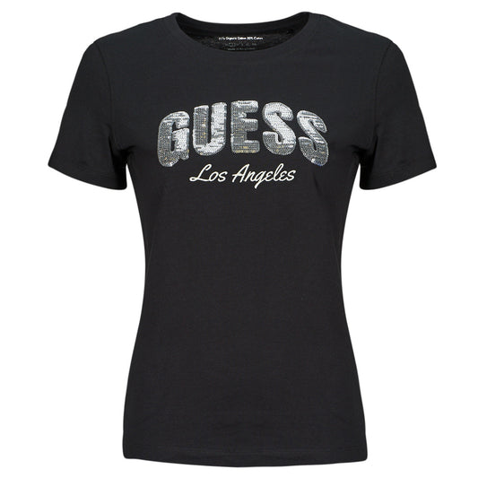 T-shirt Donna Guess  SEQUINS LOGO TEE  Nero